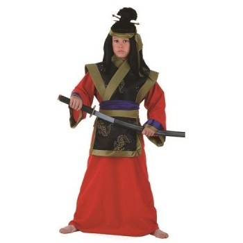 Roupa infantil de samurai com katana e capacete