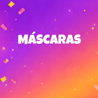 Fundo colorido com texto MÁSCARAS em branco