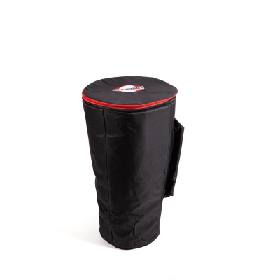 Saco preto para instrumento musical com fecho vermelho e etiqueta