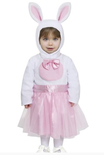 Fantasia infantil de coelho branco e rosa com saia de tule