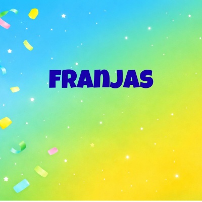 Fundo colorido com texto FRANJAS e confetes.