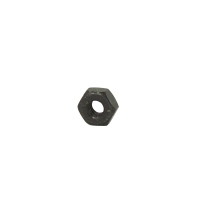 Porca hexagonal metálica preta em fundo branco
