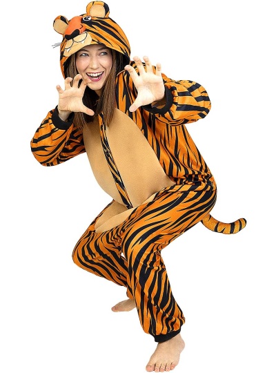 Fato de pijama macacão com padrão e capuz de tigre