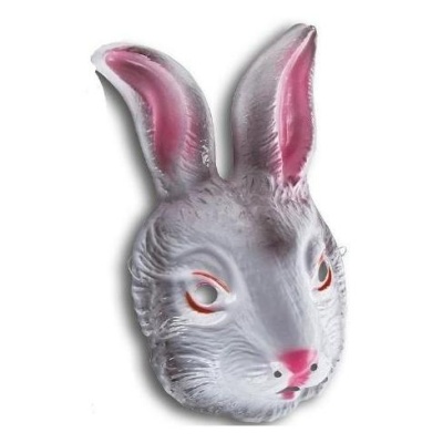 Máscara de coelho cinzenta com orelhas e detalhes rosas