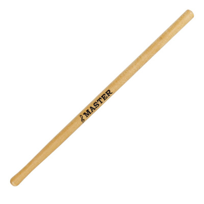 Baqueta de madeira clara para bateria com a marca MASTER impressa