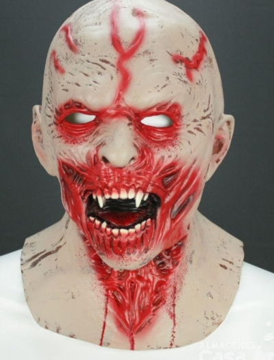 Máscara assustadora de zumbi com pele aparente e detalhe em vermelho