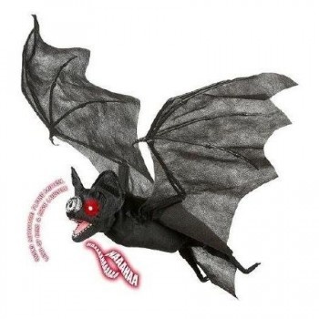 Morcego preto decorativo com olhos vermelhos e asas translúcidas