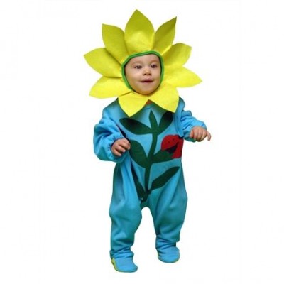 Fato para bebé com padrão de flor amarela e ramo verde com joaninha