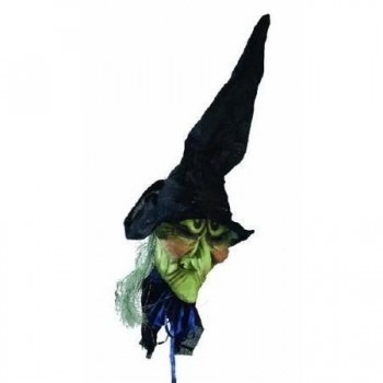 Cabeça decorativa de bruxa com chapéu preto