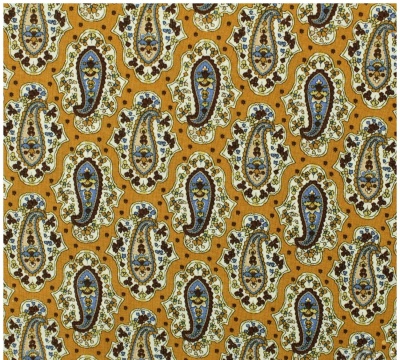 Tecido com padrão paisley castanho, azul e bege