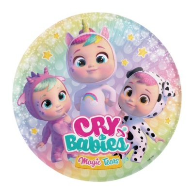 Personagens Cry Babies Magic Tears em fundo colorido com estrelas.