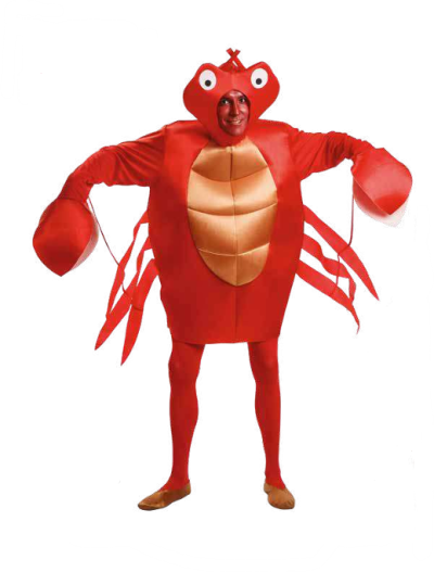 Fato de caranguejo vermelho com garras e olhos grandes