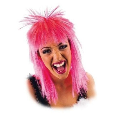 Peruca rosa comprida e espetada com franja