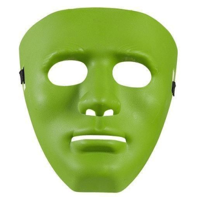 Máscara facial verde de plástico com elásticos pretos