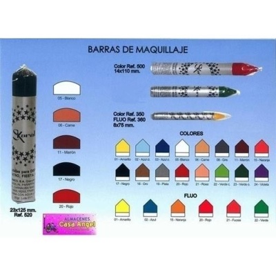 Barras de maquilhagem com várias cores e referências em fundo azul claro