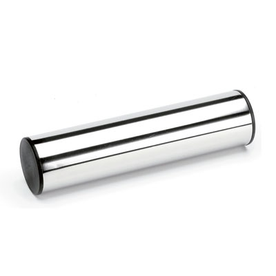 Recipiente cilíndrico metal prateado com tampas pretas