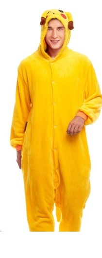 Macacão amarelo felpudo com capuz e orelhas inspirado em Pikachu