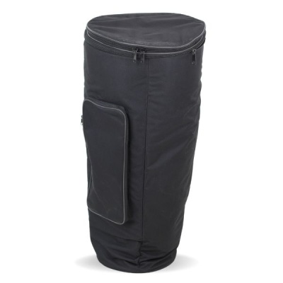 Bolsa preta cilíndrica com fecho e bolso lateral