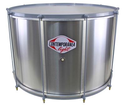 Tambor metálico prateado com armação em metal e etiqueta CONTEMPORÂNEA light