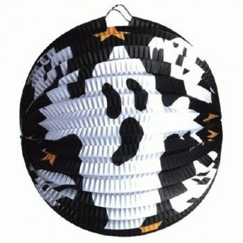 Lanterna de papel oval com estampa de fantasma em preto, branco e amarelo