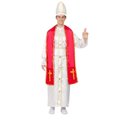 Fantasia de papa branca com faixa vermelha e mitra