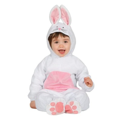 Fato de bebé em forma de coelho branco e rosa sentado