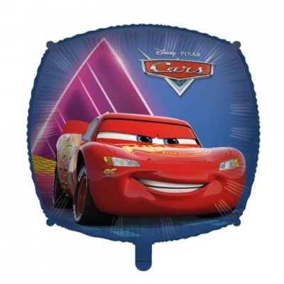Balão azul com o carro Relâmpago McQueen da Disney Pixar Cars.