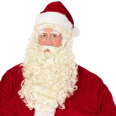 Homem vestido de Pai Natal com barba e chapéu vermelho