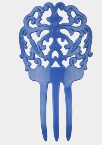 Pente decorativo azul em plástico com padrão floral