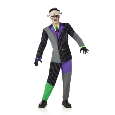 Homem com fato de Halloween colorido e acessórios de maquilhagem tipo monstro