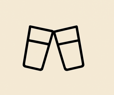 Desenho minimalista de dois copos a tocar-se.