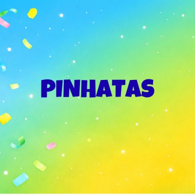 Fundo colorido com confetes e texto PINHATAS