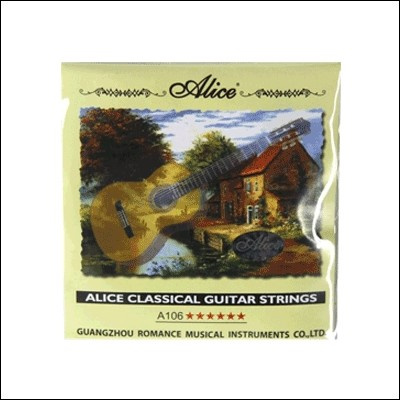 Pacote de cordas para guitarra clássica Alice com imagem de guitarra acústica e casa