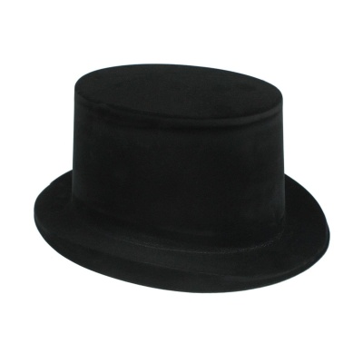 Chapéu preto cilíndrico em tecido aveludado