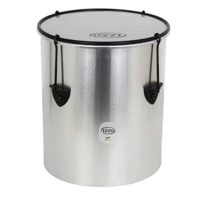 Tambor metálico Izzo com pele branca e cordas pretas