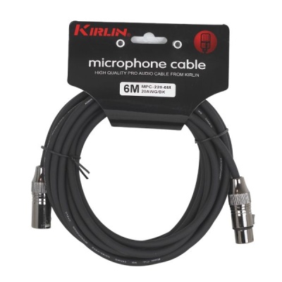 Cabo de microfone preto Kirlin com conectores metálicos e embalagem preta