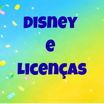 Fundo colorido com texto Disney e Licenças