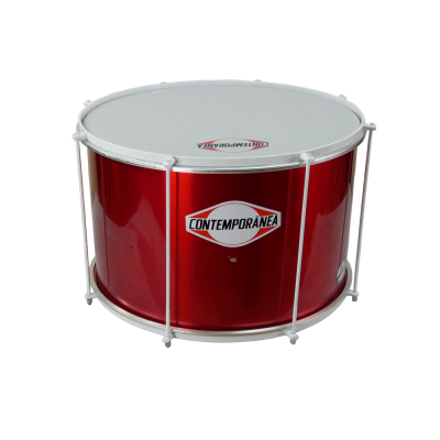 Tambor vermelho com estrutura branca e marca CONTEMPORÂNEA