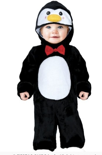 Fato de bebé com design de pinguim, preto e branco com gravata vermelha