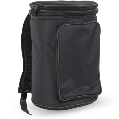 mochila preta retangular com bolso frontal e alças acolchoadas