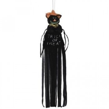 Decoração pendente gato preto Halloween com texto 'TRICK OR TREAT'