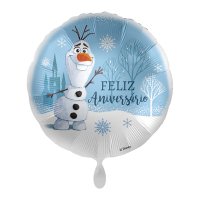 Balão metálico com Olaf e texto Feliz Aniversário