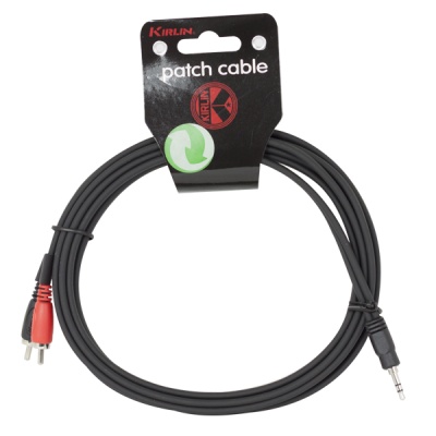 Cabo patch preto com conectores RCA vermelho e branco e ficha jack 3,5 mm