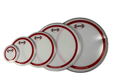 Conjunto de peles para tambor CONTEMPORÂNEA com círculo vermelho.
