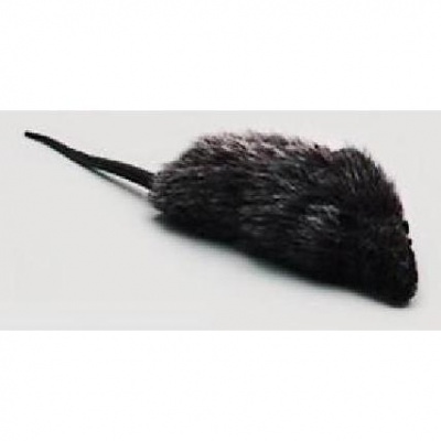 Rato de brinquedo com pêlo castanho escuro e cauda preta