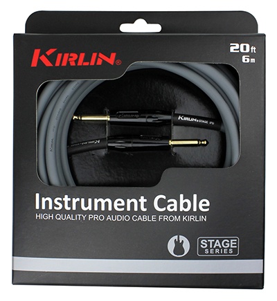 Cabo de instrumento Kirlin branco em embalagem preta com texto vermelho e branco