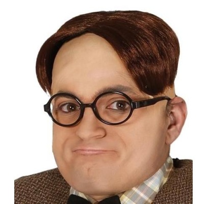 Máscara realista masculina com óculos e cabelo castanho