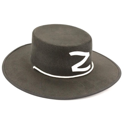 Chapéu de feltro preto com aba larga e letra 'Z' branca