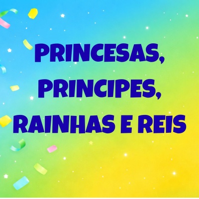 Fundo colorido com texto em maiúsculas azuis e fitas decorativas