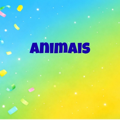 Fundo colorido com a palavra ANIMAIS em destaque
